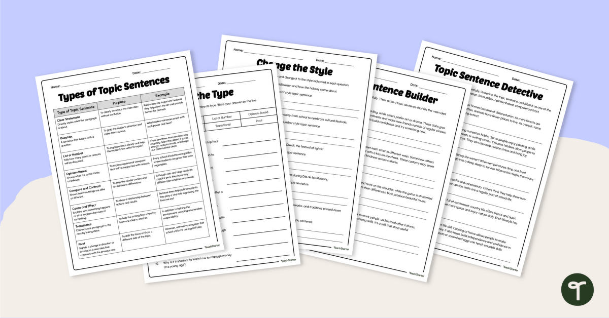 Topic Sentences Practice Worksheets teaching resource