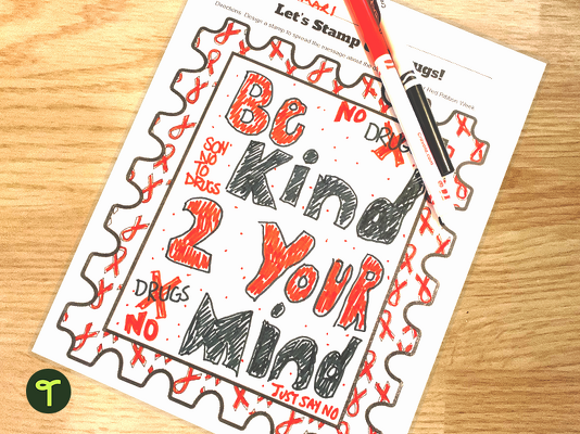 Postage Stamp Template for Red Ribbon Week | Drug-Free Pledge teaching resource