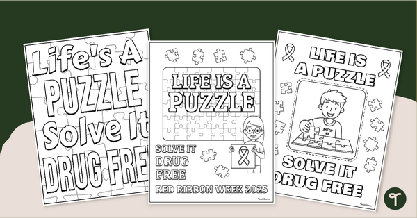 Go to Life is a Puzzle, Solve it Drug Free Coloring Sheets teaching resource