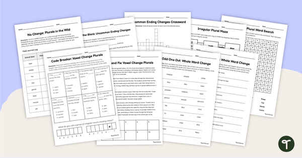 Go to Irregular Plural Nouns Worksheets teaching resource
