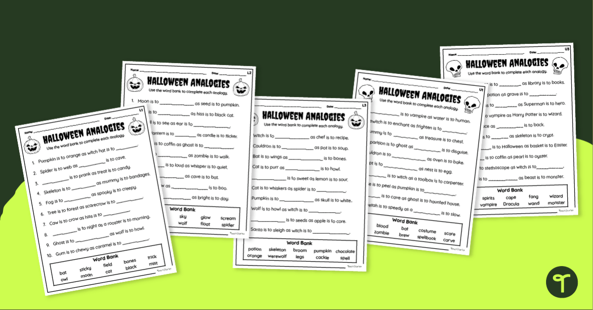 Halloween Analogies Worksheet Pack teaching resource