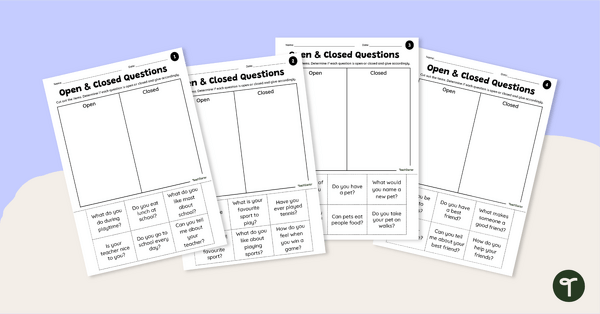 Go to Open and Closed Questions Sorting Worksheet Set teaching resource