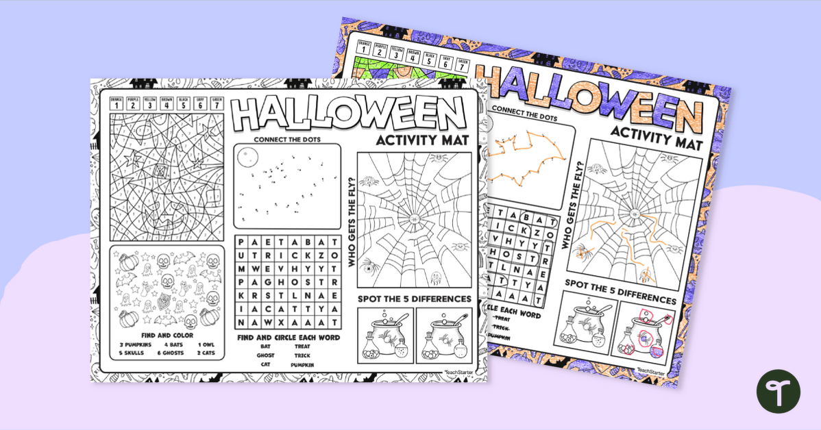 Halloween Activity Sheet - Primary Table Mat teaching resource