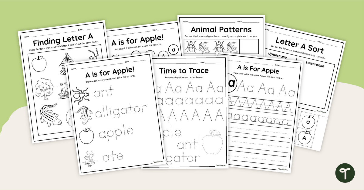 A is for Apple - Letter A Worksheets teaching resource