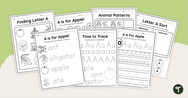Go to A is for Apple - Letter A Worksheets teaching resource