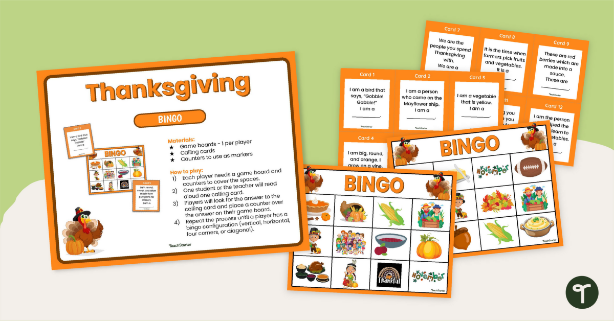 Thanksgiving Bingo Printable Vocabulary Game teaching resource