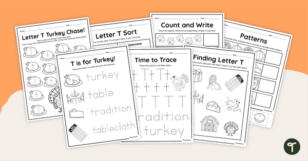 Go to T is for Turkey - Letter T Worksheets teaching resource