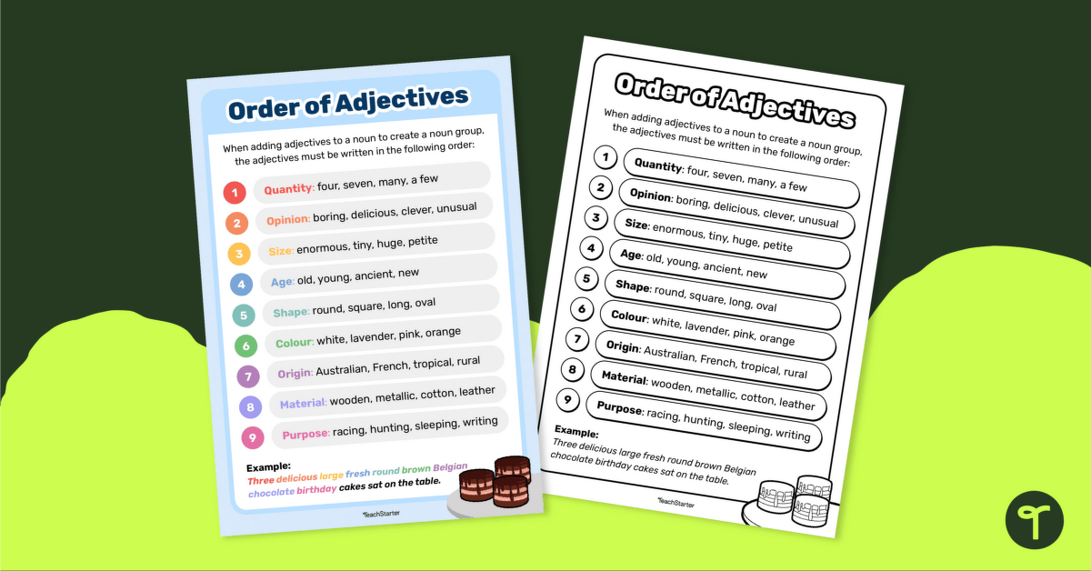 Order of Adjectives Poster teaching resource