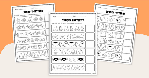 Go to Halloween Patterning Worksheet Pack teaching resource