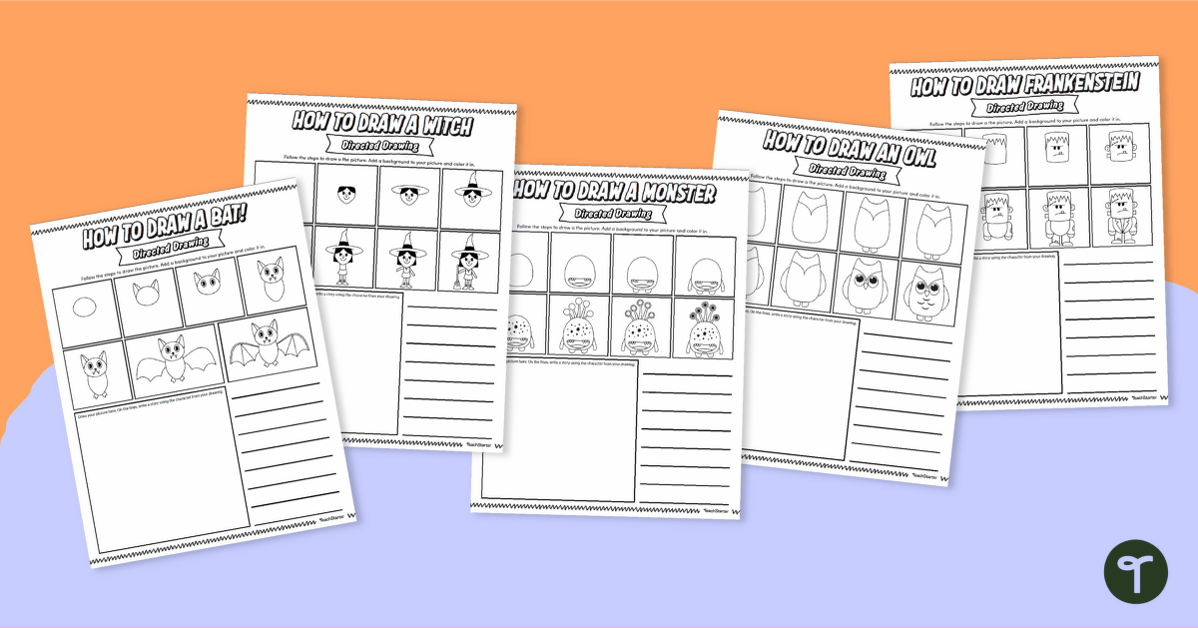 Halloween Directed Drawing Worksheets teaching resource