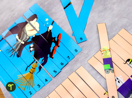 Number Ordering Halloween Puzzles teaching resource