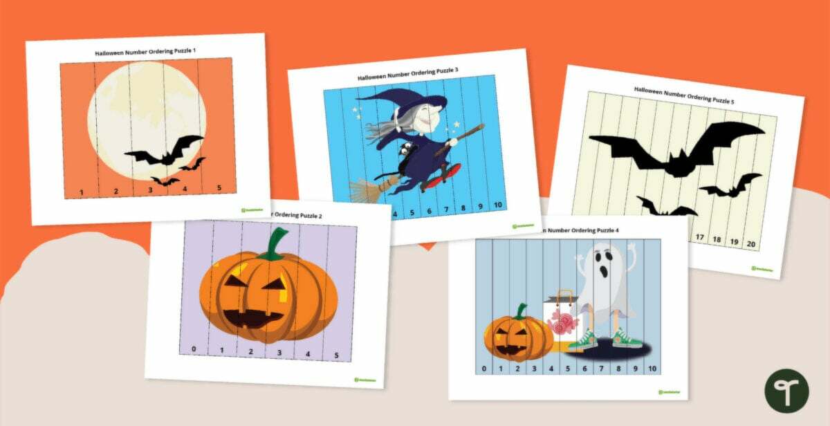 Number Ordering Halloween Puzzles teaching resource