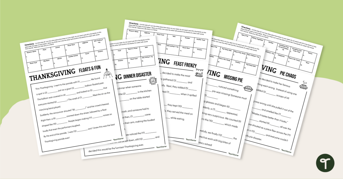 Thanksgiving Mad Lib Worksheets teaching resource