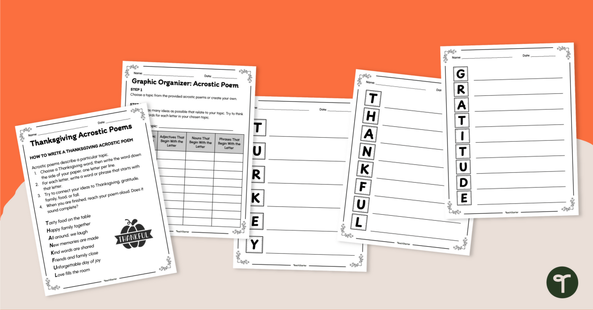 Thanksgiving Acrostic Poem Templates teaching resource