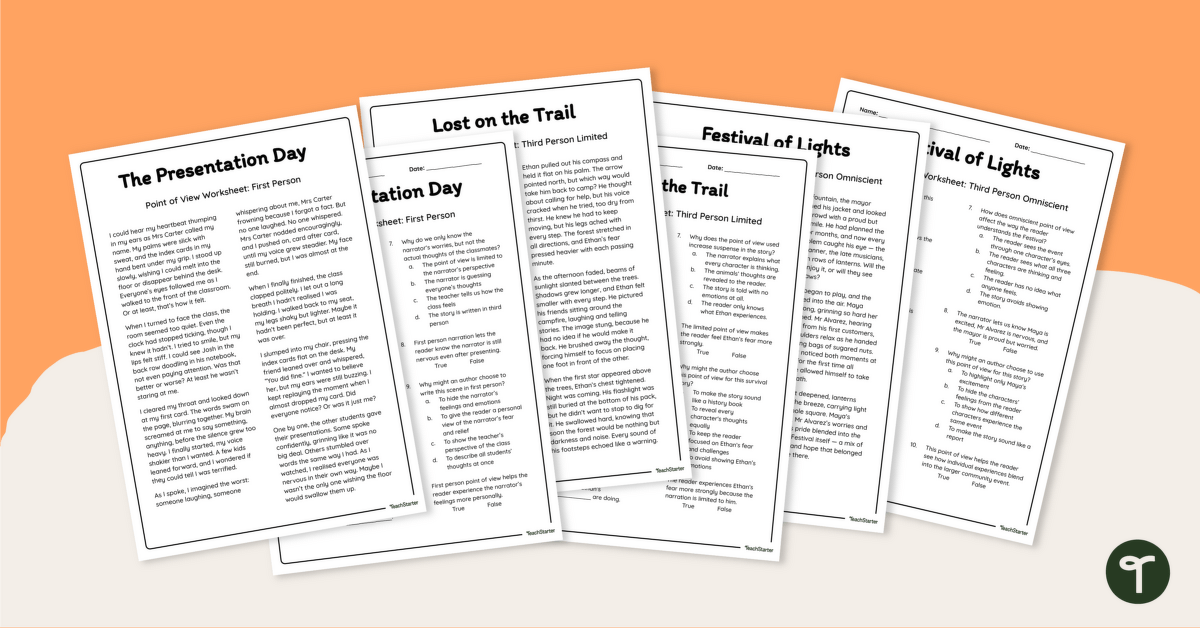 Narration and Point of View Worksheets teaching resource