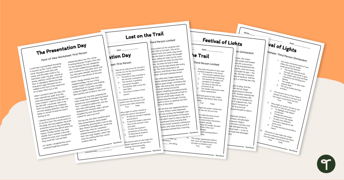 Narration and Point of View Worksheets teaching resource