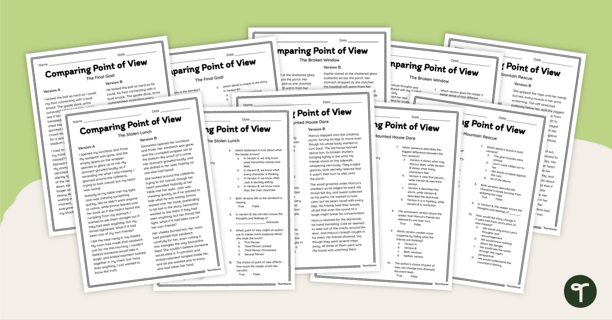 Comparing Narrator’s Voice Worksheets teaching resource