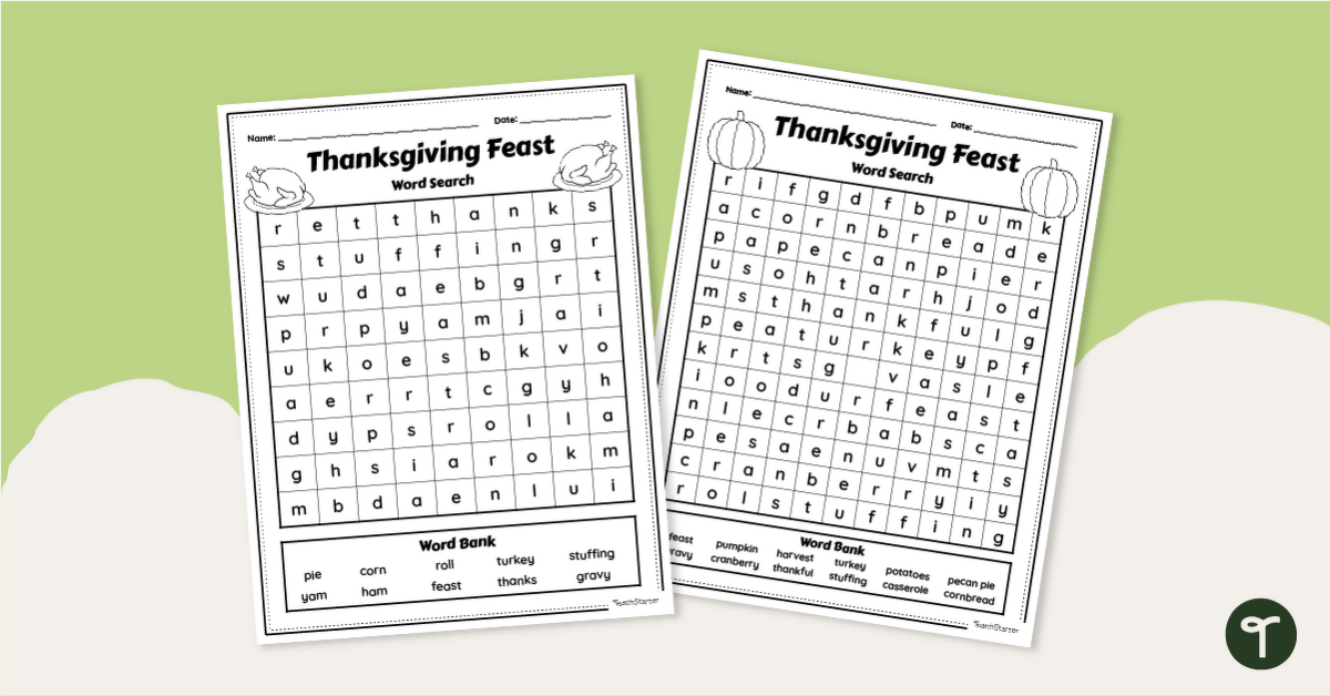 Differentiated Thanksgiving Feast Word Search teaching resource