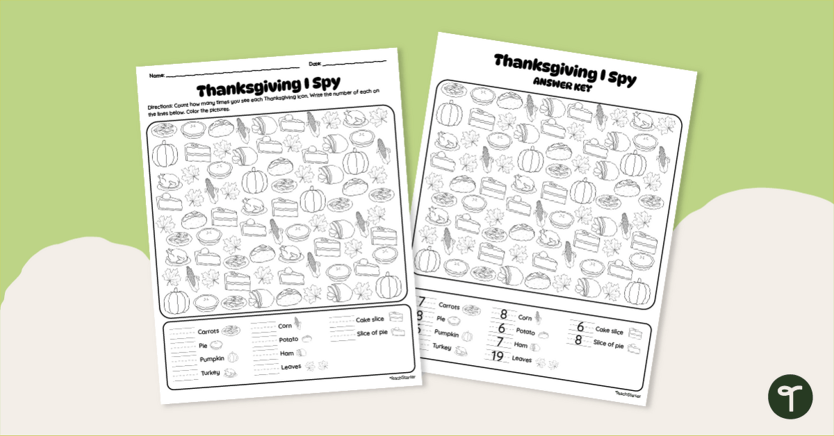 Thanksgiving I Spy Worksheet teaching resource