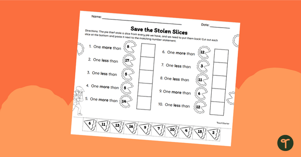Go to One More & Less Worksheet - Thanksgiving Math teaching resource