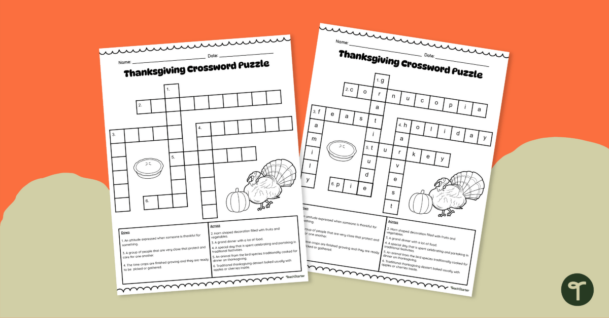 Thanksgiving Day Crossword Puzzle teaching resource