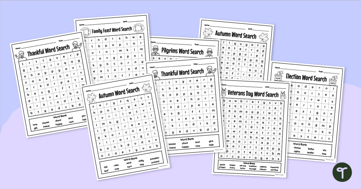November Word Search Pack teaching resource