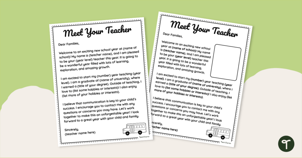 Teacher Welcome Letter To Parents Template teaching resource