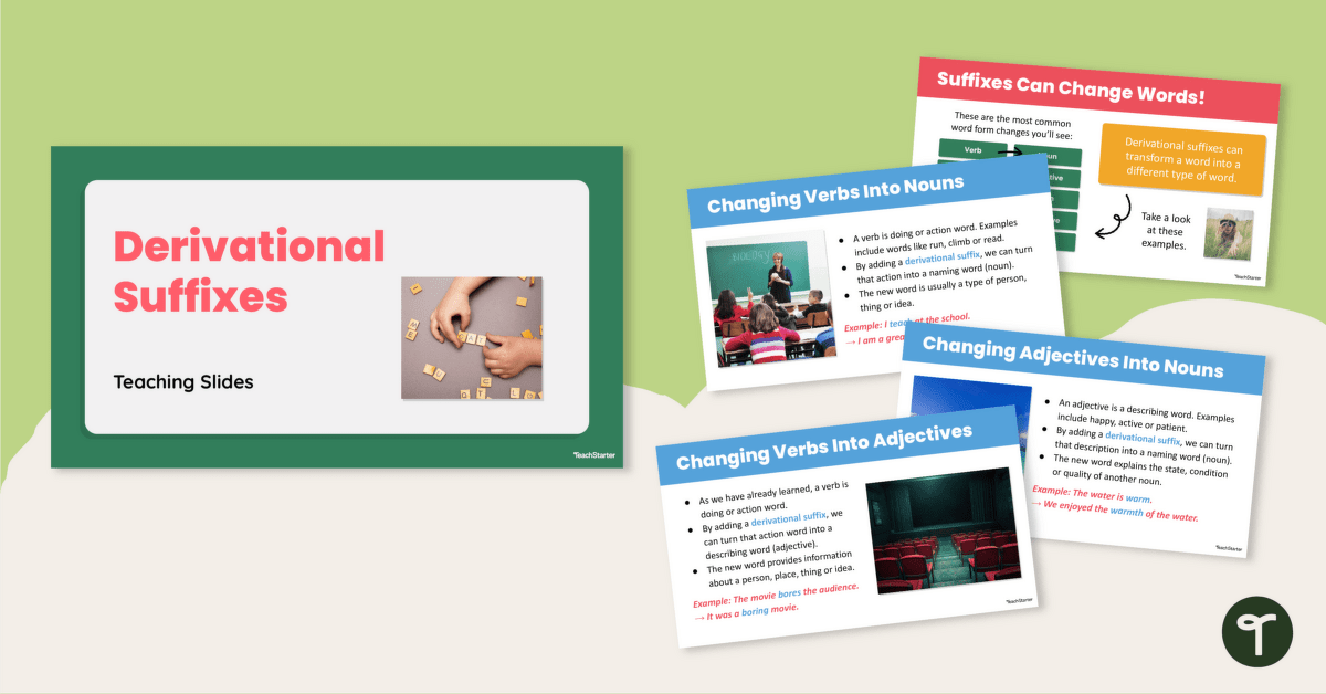 Derivational Suffixes Teaching Slides teaching resource