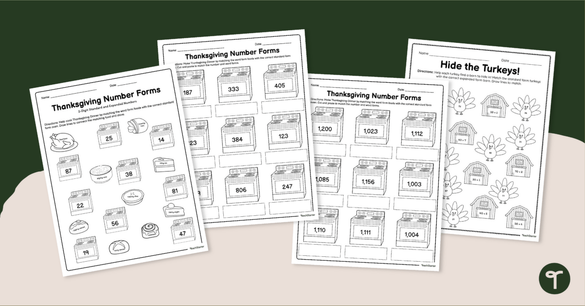 Thanksgiving Math Worksheets for 2nd Grade - Place Value teaching resource