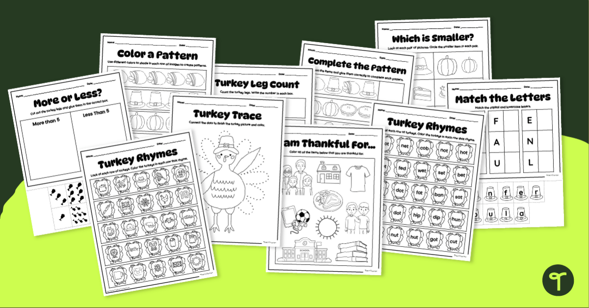 Thanksgiving Preschool Worksheets (PK-K) teaching resource