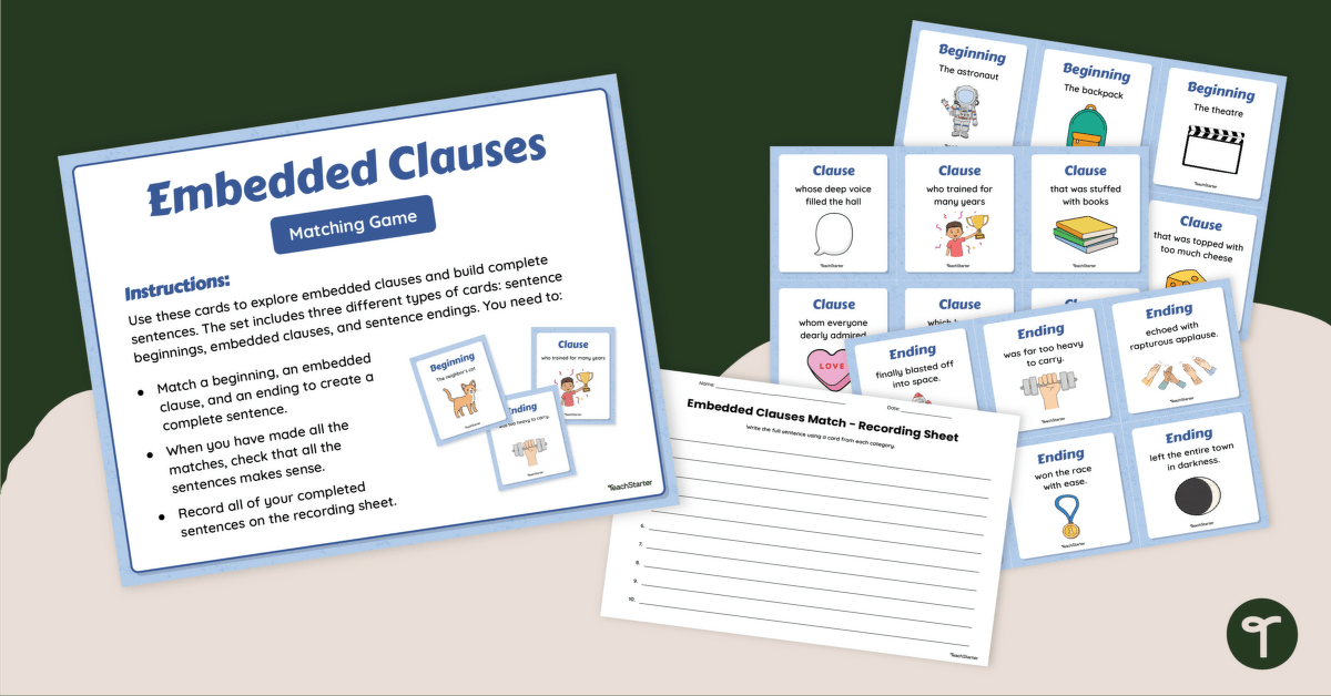 Embedded Clauses Matching Game teaching resource