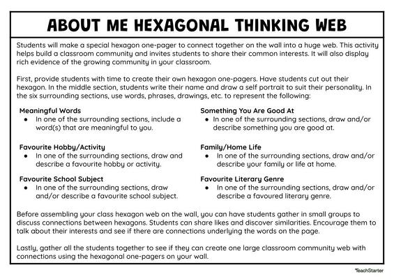 About Me Hexagonal Thinking Activity teaching resource