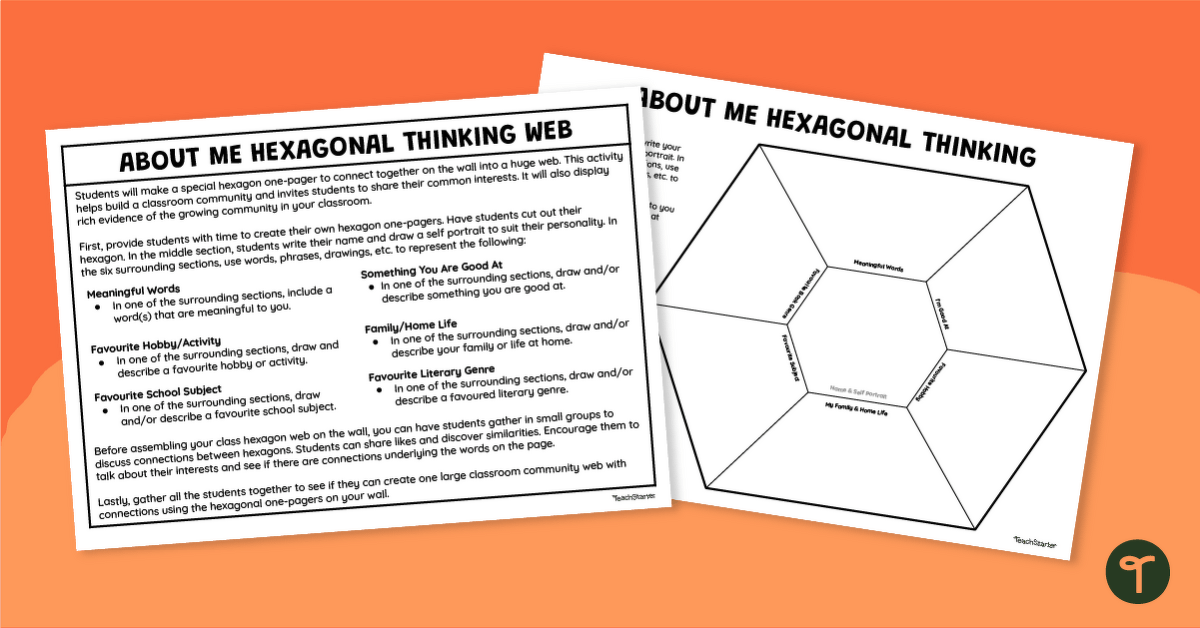 About Me Hexagonal Thinking Activity teaching resource