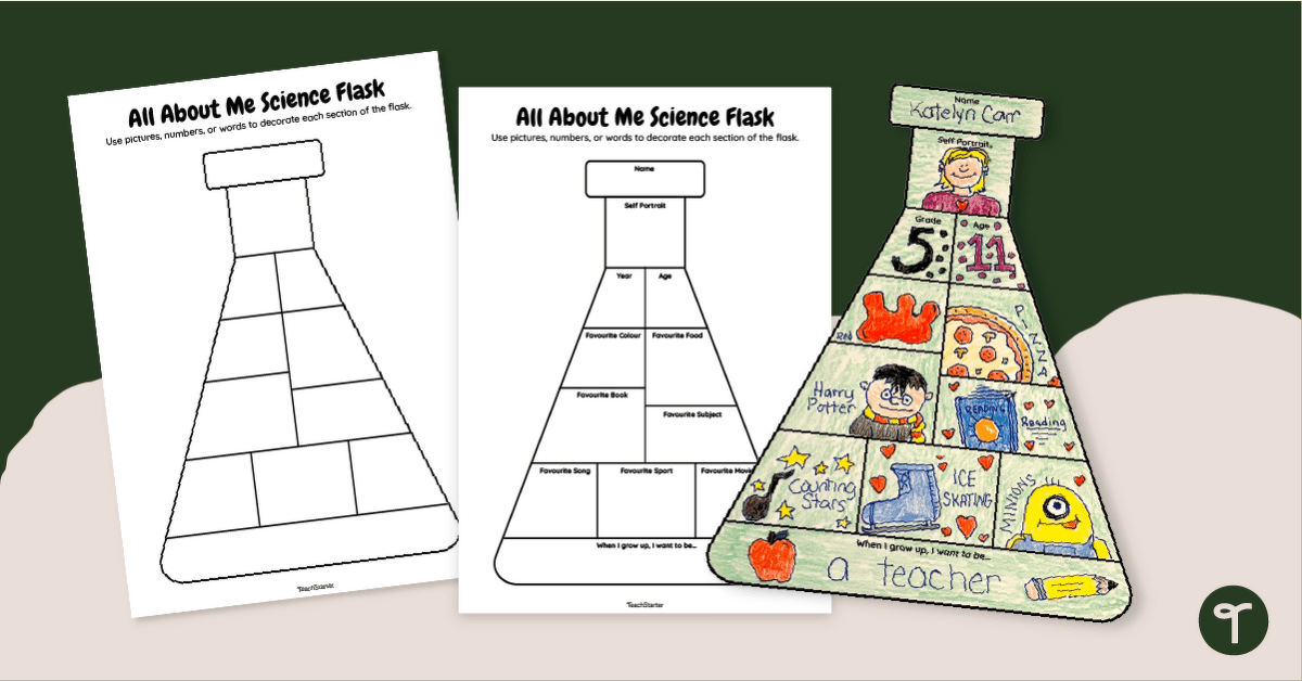 All About Me Science Flask Template teaching resource