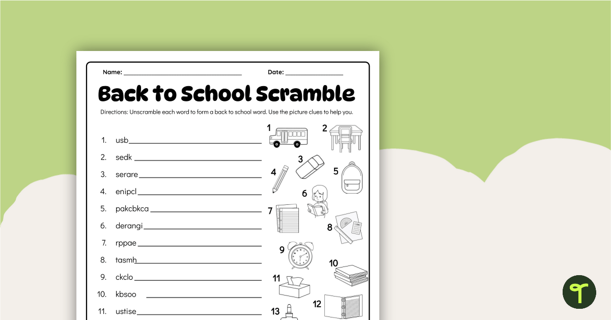 Back to School Word Scramble Worksheet teaching resource
