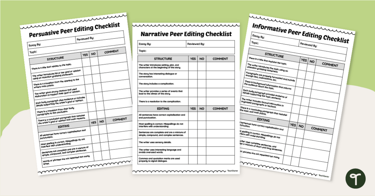 Peer Editing Checklist Pack teaching resource