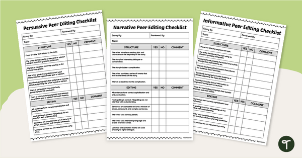 Go to Peer Editing Checklist Pack teaching resource