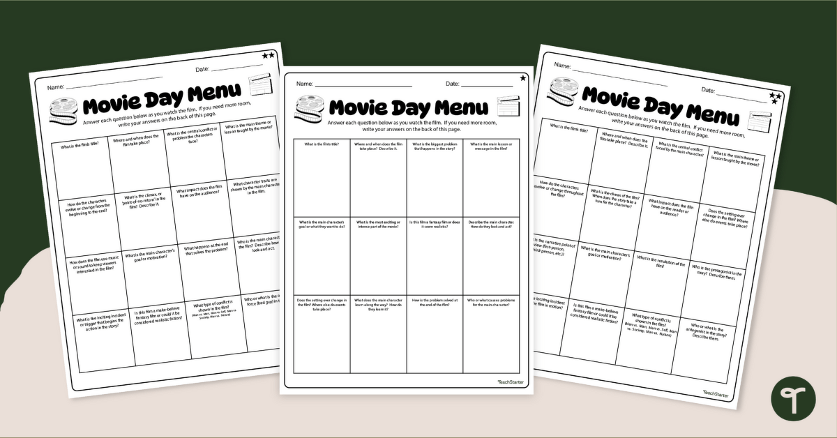 Classroom Movie Grid - Story Element Review Choice Board teaching resource