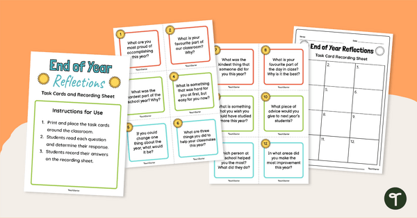 Go to End-of-Year Reflect and Write Task Cards teaching resource