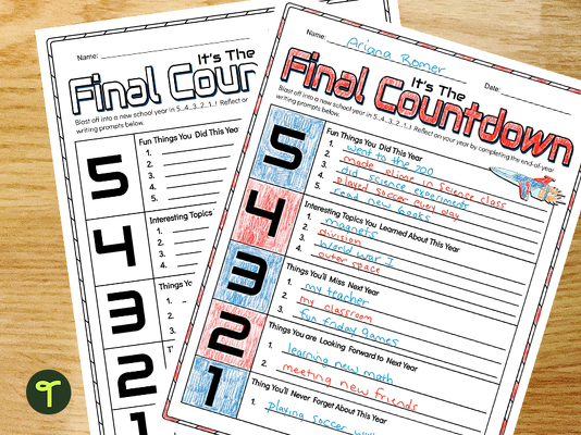 End of Year Reflection Countdown Activity teaching resource