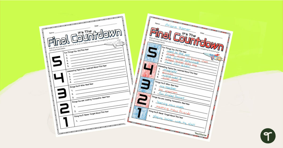 End of Year Reflection Countdown Activity teaching resource
