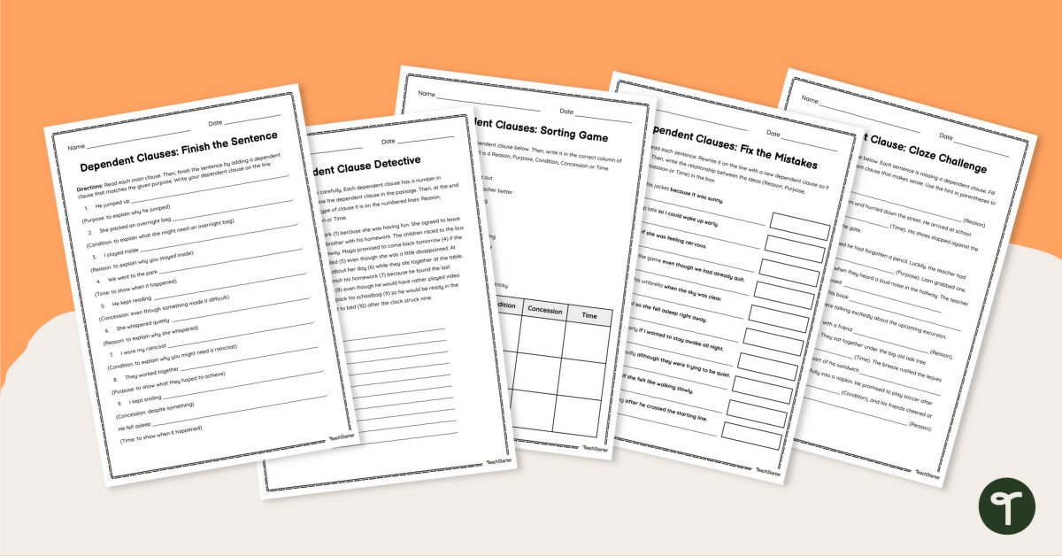Dependent Clause Worksheets teaching resource