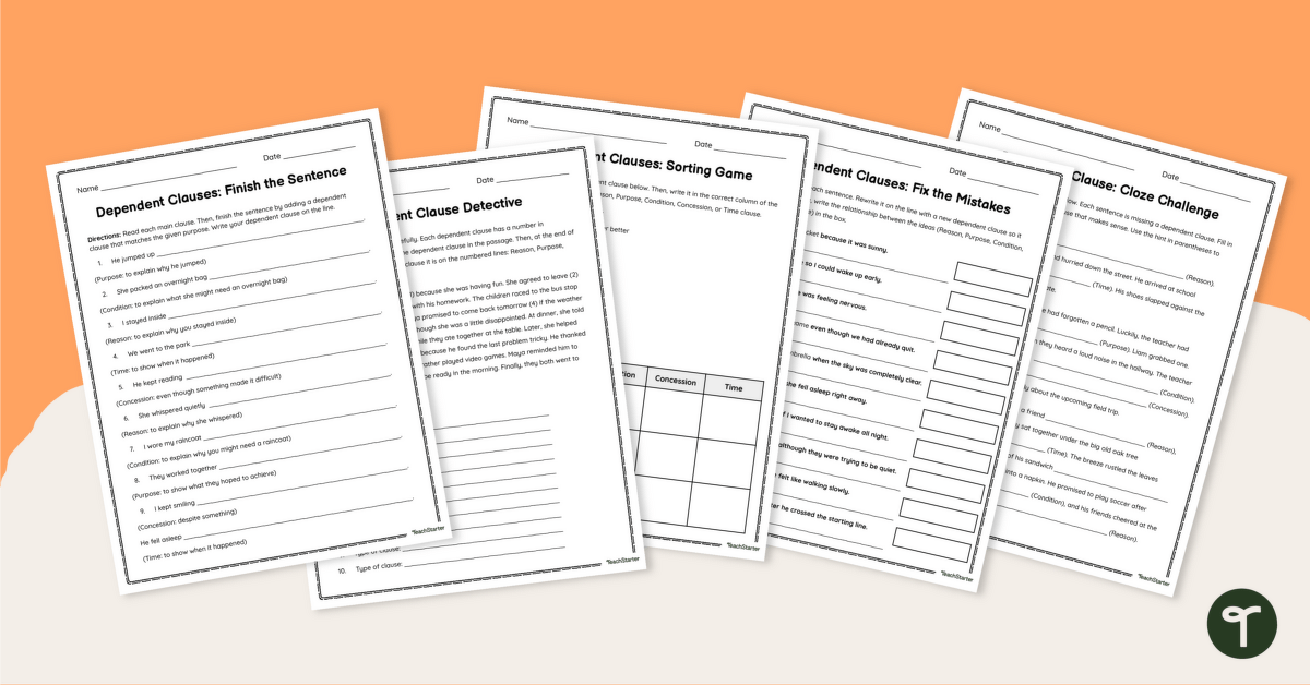Dependent Clause Worksheets teaching resource