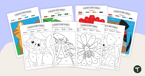 Go to Colour by Sight Word Worksheet Pack teaching resource