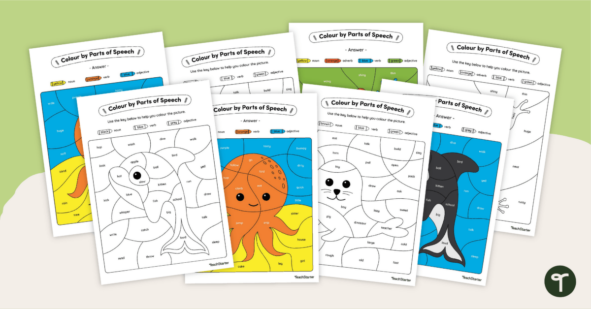 Colour by Parts of Speech - Nouns, Verbs, Adjectives, Adverbs teaching resource