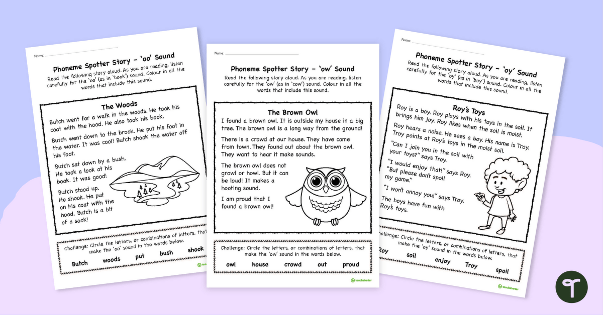 Diphthong Phoneme Spotter Stories teaching resource