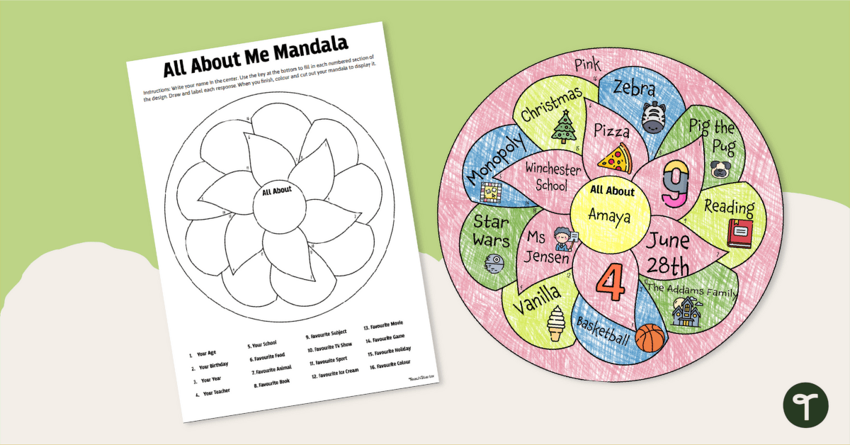 All About Me Mandala - Get to Know You Template teaching resource