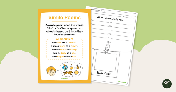 Go to All About Me! - Simile Poem Template & Poster teaching resource