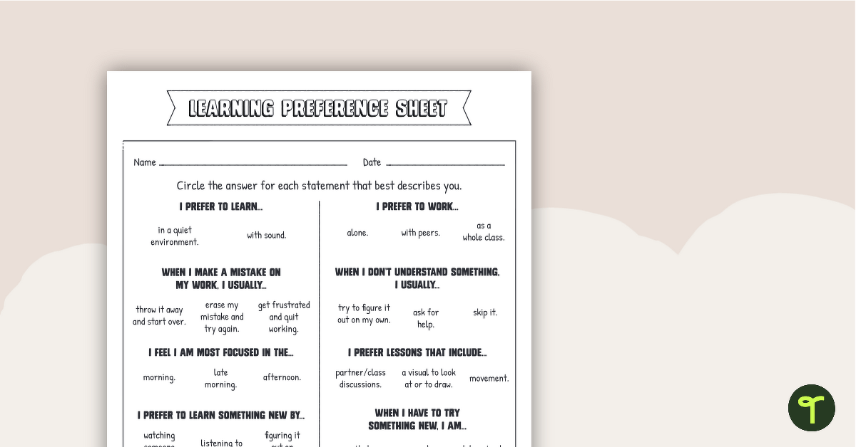 Learning Modality Quiz (Upper Primary) teaching resource