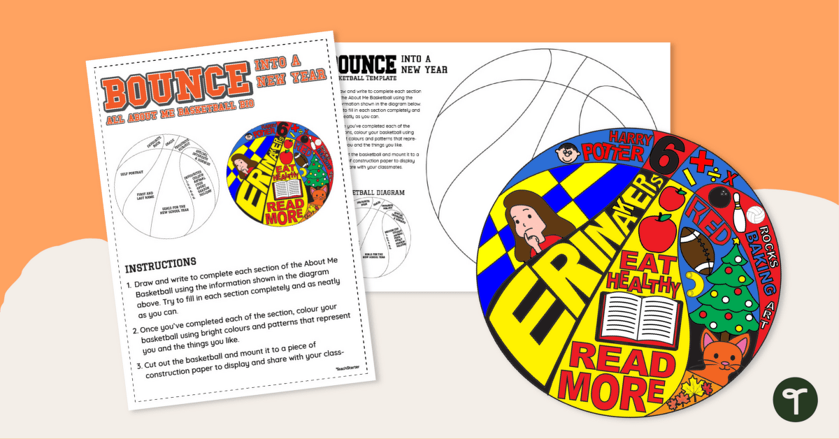 All About Me Basketball Craft Template teaching resource